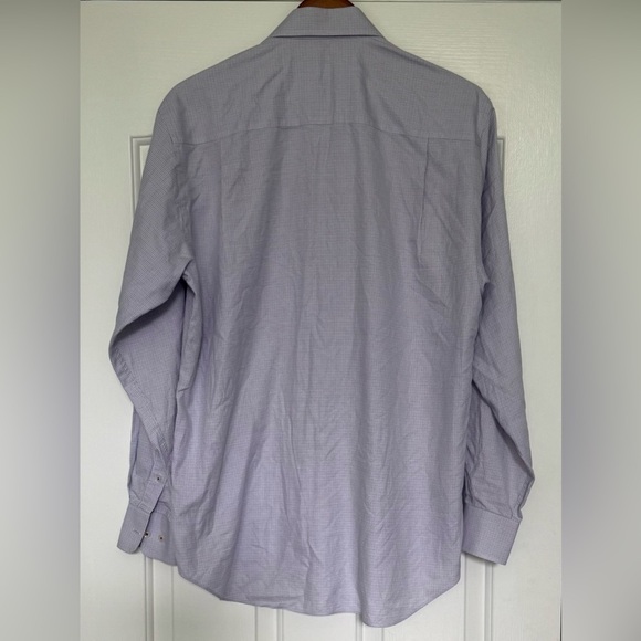 David Donahue Men’s Dress Shirt 16 34/35 Purple Check Cotton Barrel Cuff - Picture 10 of 12